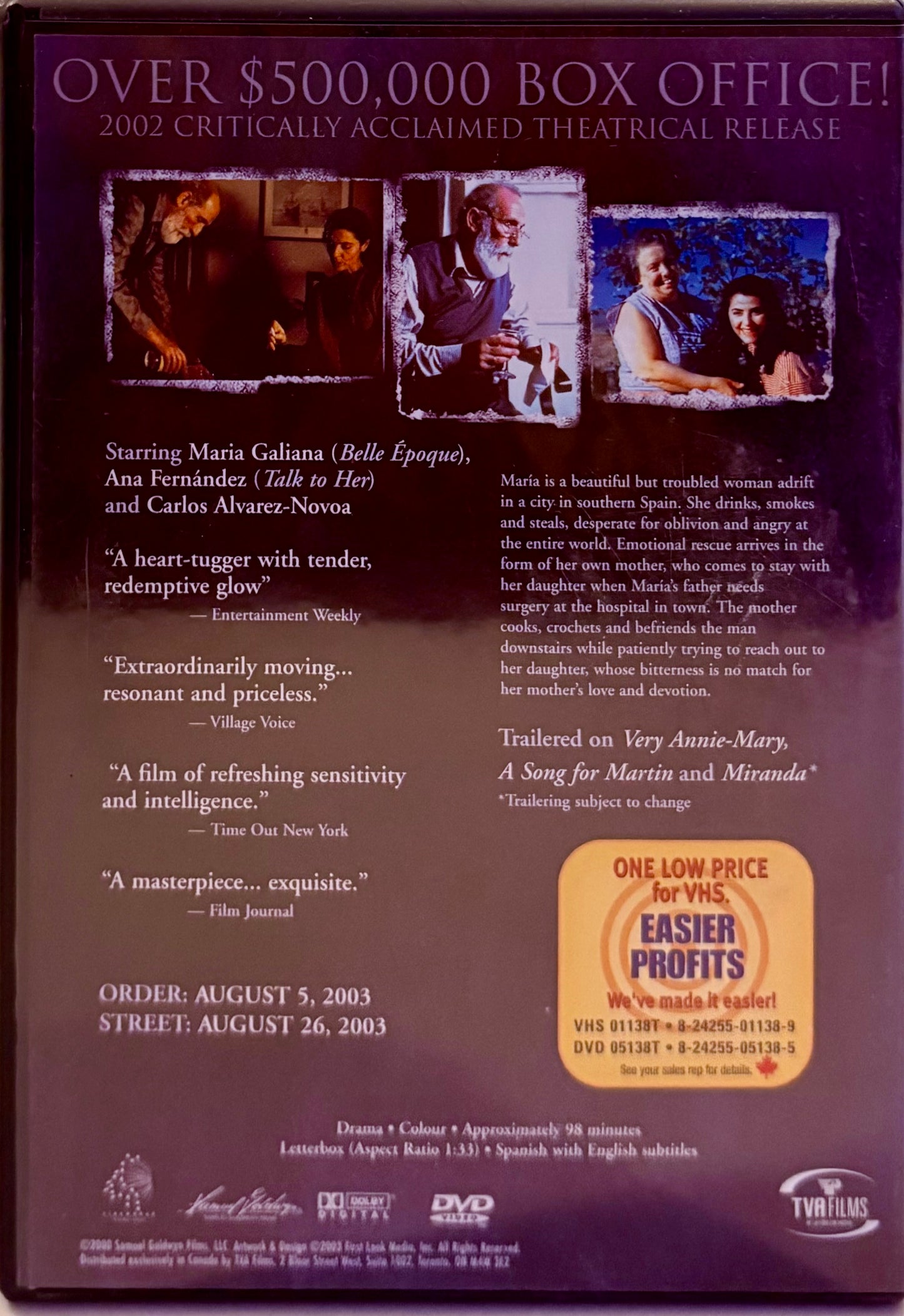 Solas (DVD, 1999) También conocida como Alone (Sola), drama español, proyección promocional con subtítulos