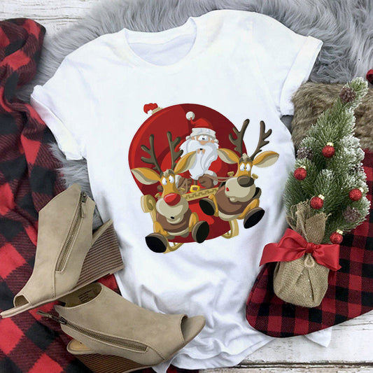 Christmas Movie Print Crew Neck T-shirt Women