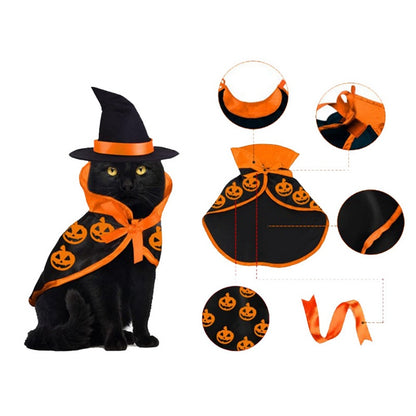 Conjunto de capa y sombrero de Halloween para mascotas, bonito disfraz para perros, ropa de cosplay para fiesta de Halloween para mascotas, decoración para gatos, capa para festivales