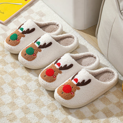 Winter Warm Home Christmas Elk Cotton Slippers