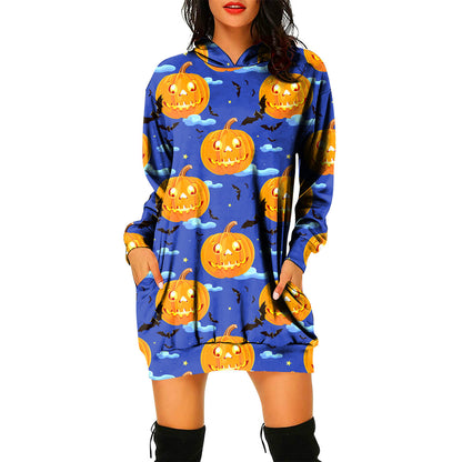 Vestido tipo suéter con capucha y temática de Halloween para mujer