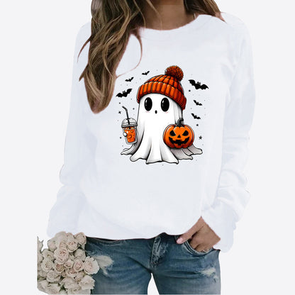 Halloween Round Neck Print Long Sleeves Sweater