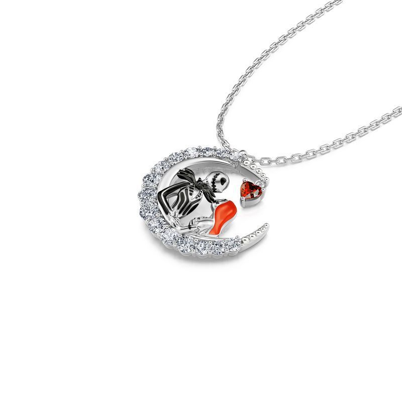 Collar de calavera en forma de luna de Halloween con diamantes de imitación, collar de clavícula de amor para pareja, accesorios de joyería para hombres y mujeres