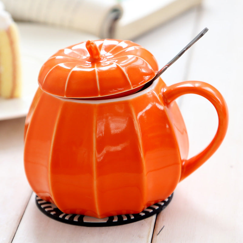 Taza de cerámica con tapa para agua, regalo de Halloween, taza de calabaza