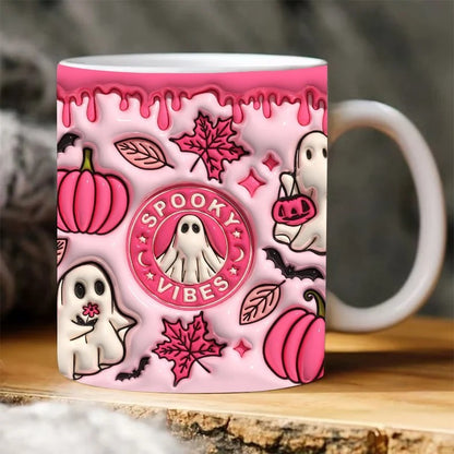 Halloween Pumpkin Ceramic Coffee Mug Pink 350ml