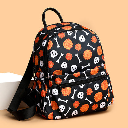 Mochila con estampado de calavera de Halloween para mujer, impermeable, de gran capacidad, con cremallera, con múltiples bolsillos, para compras y viajes