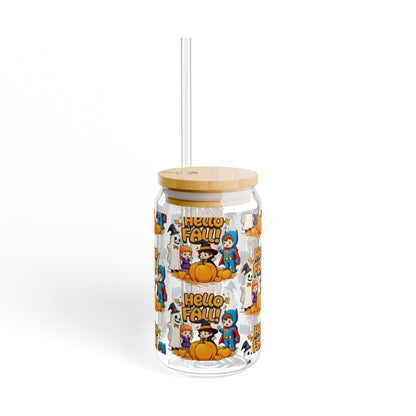 Vaso con sorbete con diseño de Hello Fall, 16 oz