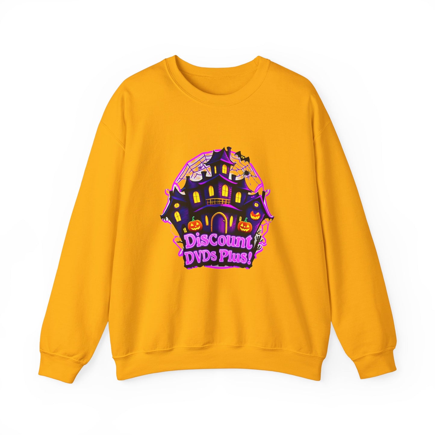 Sudadera unisex de cuello redondo Heavy Blend™ con logotipo de DDP! en la parte delantera y trasera