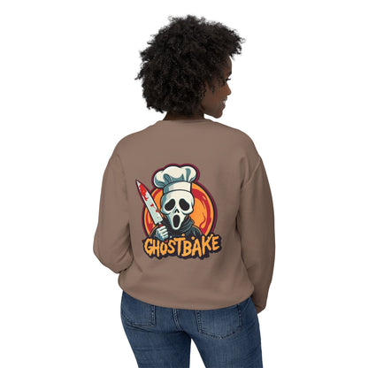 Sudadera unisex ligera con cuello redondo Ghostbake (delante y detrás)