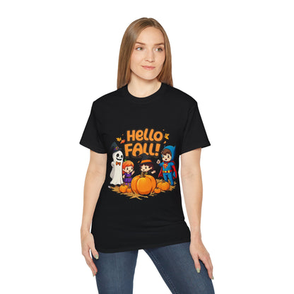 Camiseta unisex de algodón ultrafino con diseño de Hello Fall