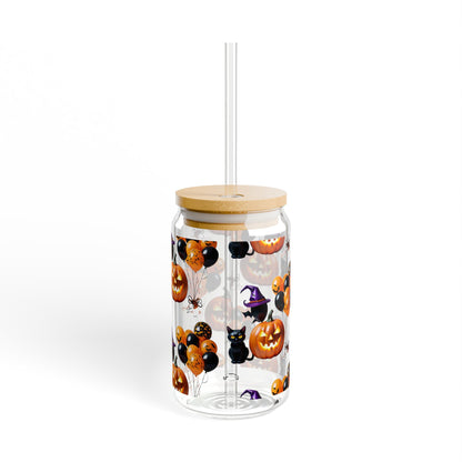 Halloween Pumpkin & Black Cat Sipper Glass - Sip in Style this Spooky Season