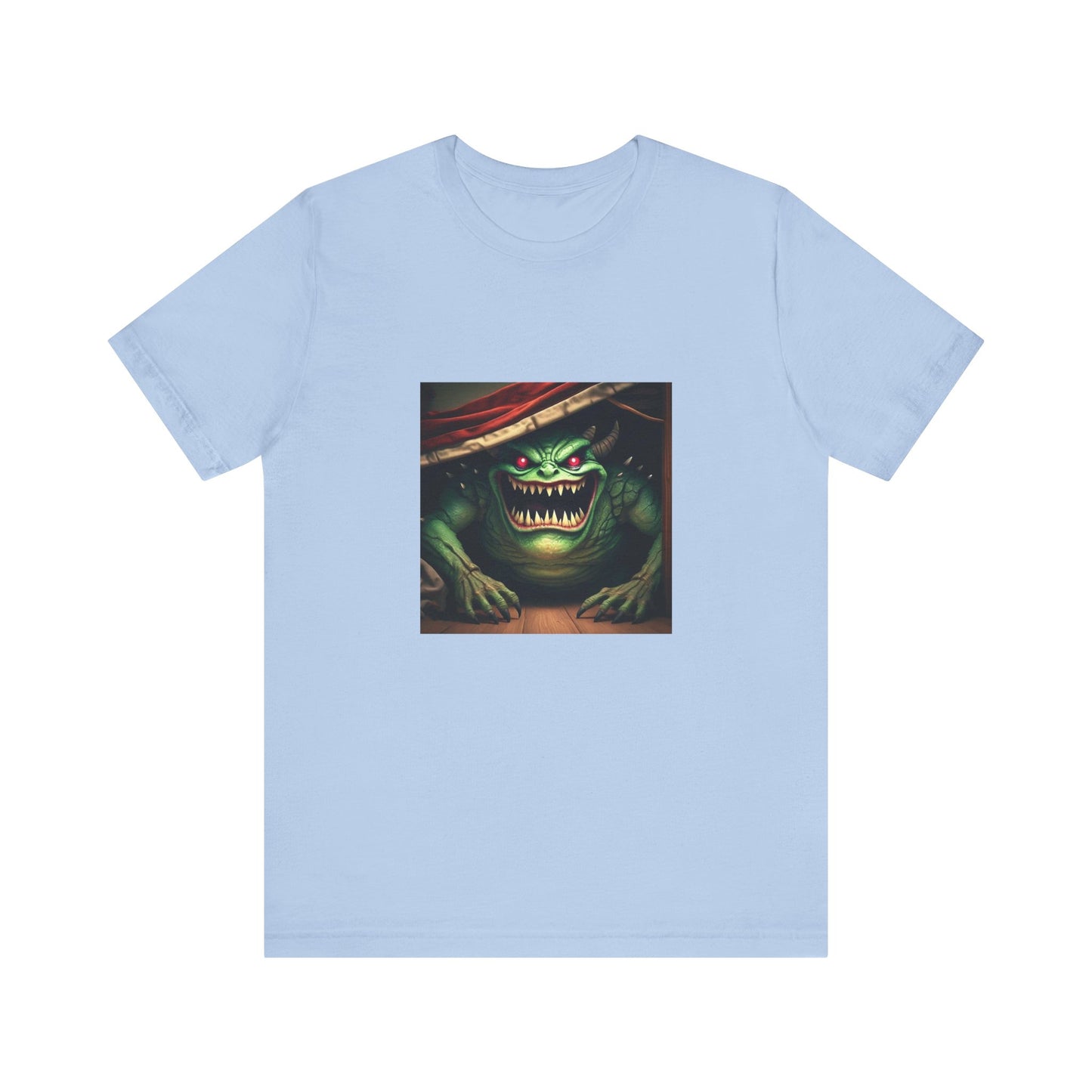 Camiseta unisex de manga corta con el monstruo ladrón de calcetines debajo de la cama