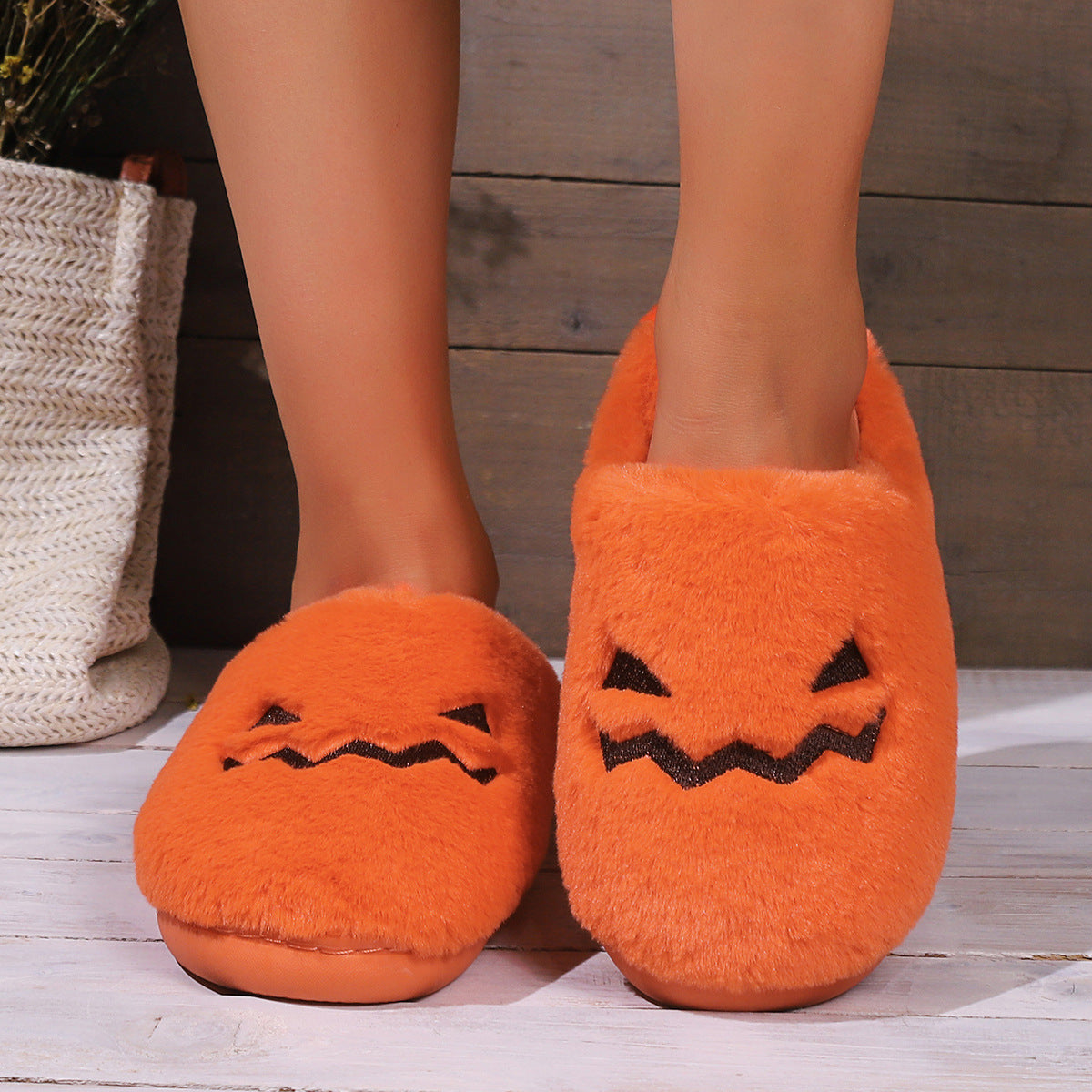 Men's And Women's Home Halloween Pumpkin Slippers Orange