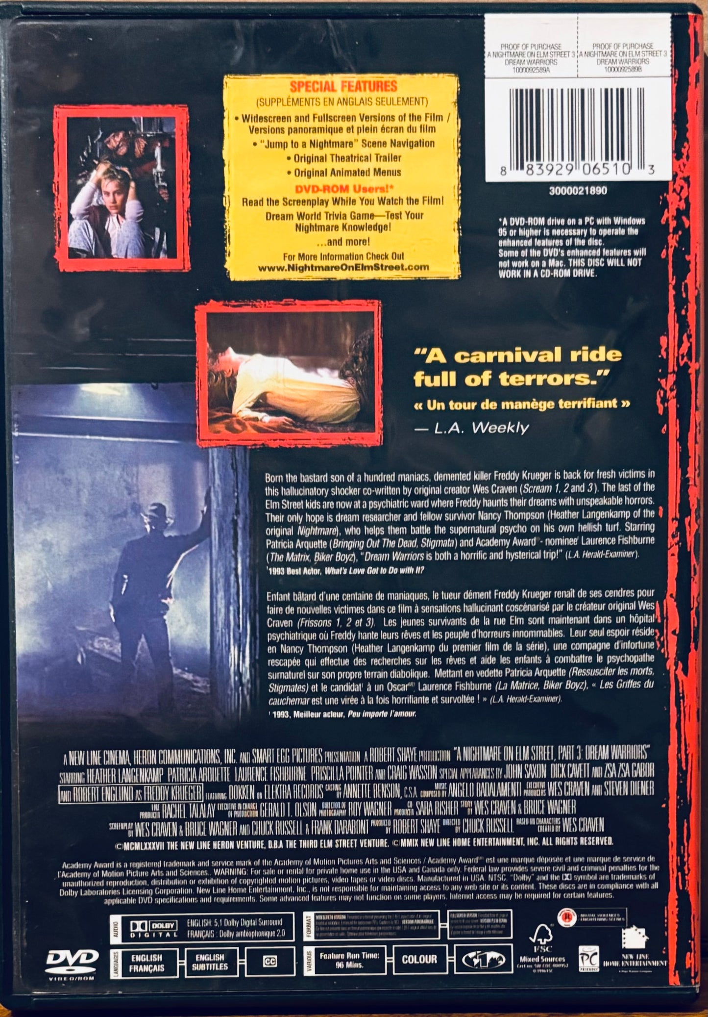 A Nightmare on Elm Street 3: Dream Warriors (DVD, 1987) Horror NewLine OOP En/Fr