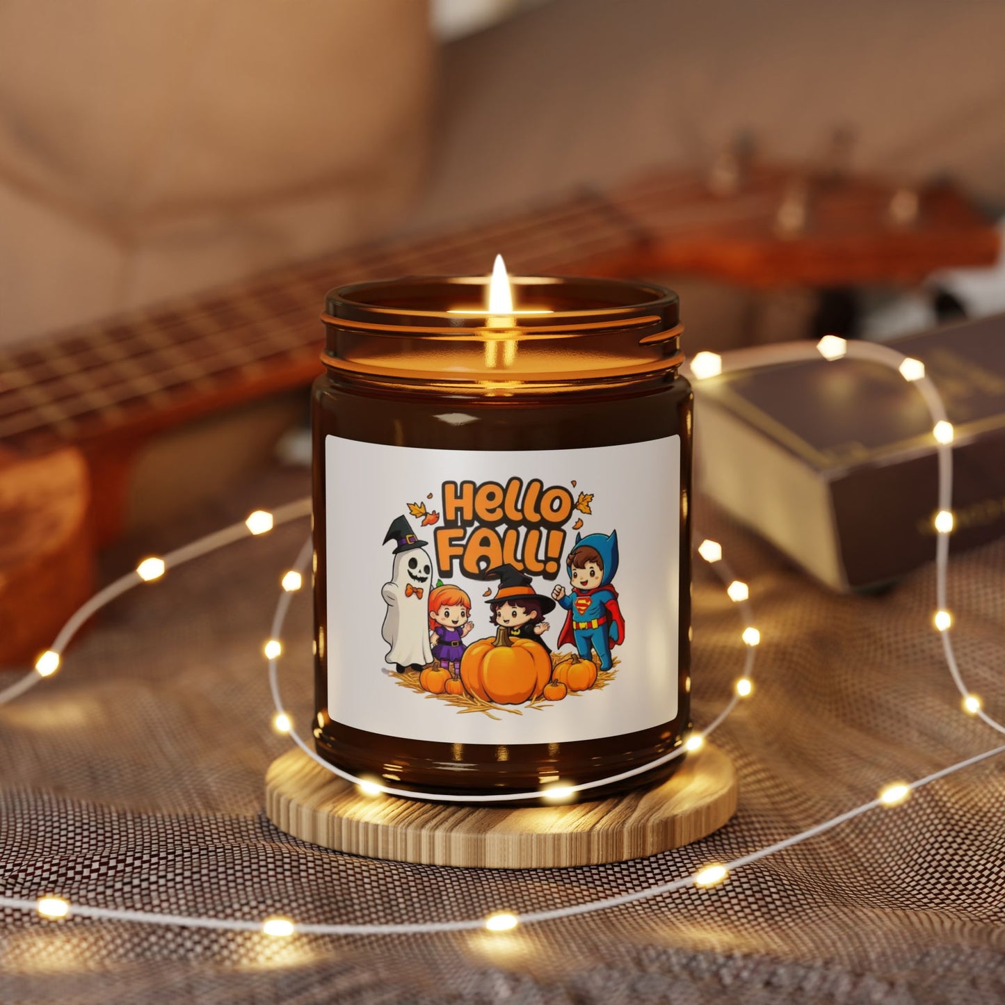 Hello Fall Design Scented Soy Candle (Multi-Size, Amber Jar)