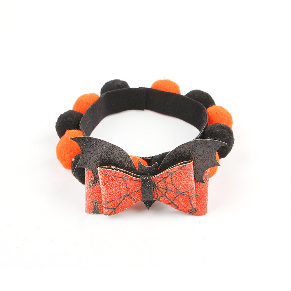 Halloween Pet Fur Ball Collar Pumpkin Accessories Orange Bow