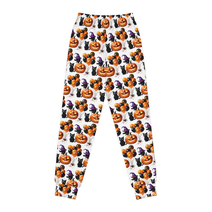 Halloween Pumpkin and Cat Youth Joggers - Spooky Comfort for Everyday