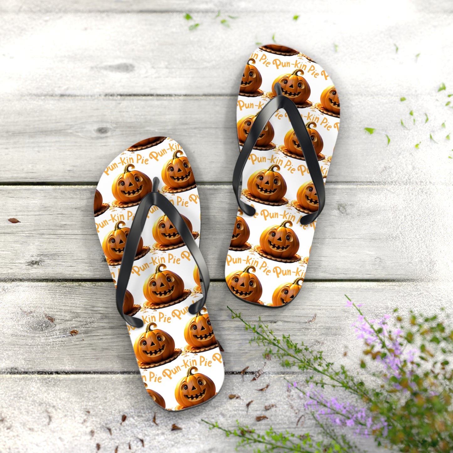 Pun-Kin Pie Design Flip Flops