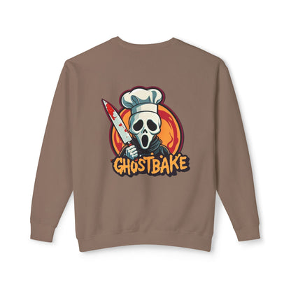 Sudadera unisex ligera con cuello redondo Ghostbake (delante y detrás)