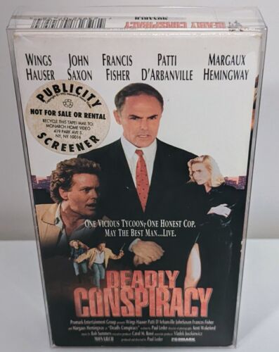 Deadly Conspiracy VHS SCREENER John Saxon ULTRA RARE + Plastic VHS PROTECTOR