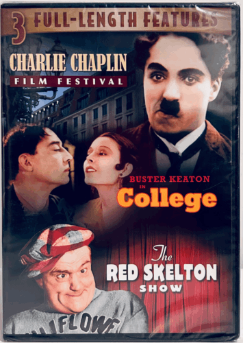 Charlie Chaplin Film Festival Buster Keaton College Red Skelton DVD 3 Movies B&W