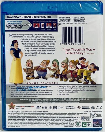 Snow White and the Seven Dwarfs (Blu-ray/DVD, 1937) 2-Disc Set Disney NEW*GR1