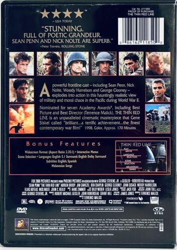 The Thin Red Line (DVD, 1998) w/ Insert War, Widescreen 20th Century Fox OOP*BF1