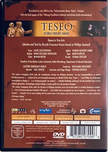 HANDEL Teseo (DVD, 2005) w/ Slipcover Wolfgang Katschner Baroque Opera *GR1