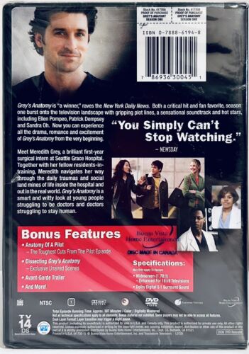 Greys Anatomy Season 1 (DVD, 2006) 2-Disc Set TV Drama Touchstone Brand NEW*GR1