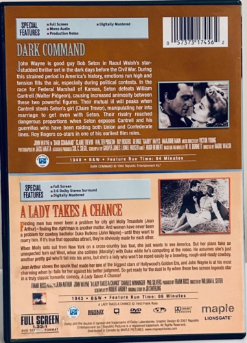 Dark Command / A Lady Takes a Chance (DVD) Double Feature John Wayne 40s 2-Disc