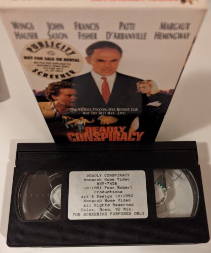 Deadly Conspiracy VHS SCREENER John Saxon ULTRA RARE + Plastic VHS PROTECTOR