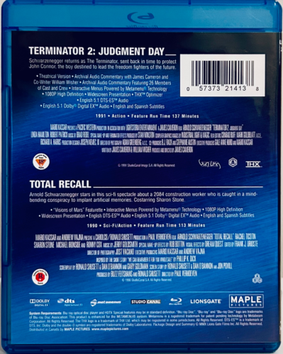 Double Feature: Terminator 2/Total Recall (Blu-ray, 2010) 2-Disc Set Sci-Fi