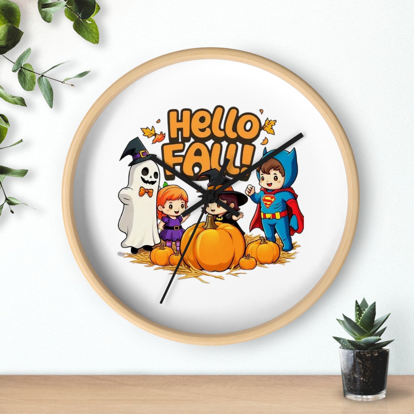 Hello Fall Design Wall Clock