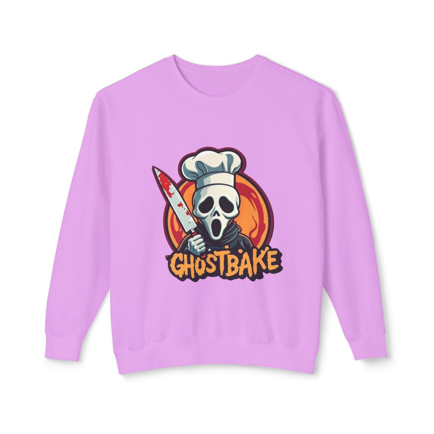 Sudadera unisex ligera con cuello redondo Ghostbake (delante y detrás)