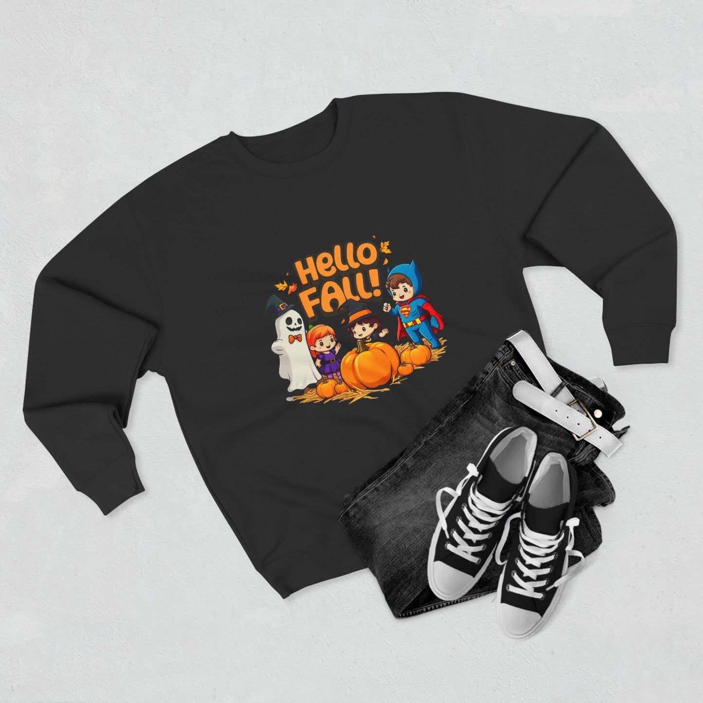 Sudadera unisex con cuello redondo y diseño de Hello Fall