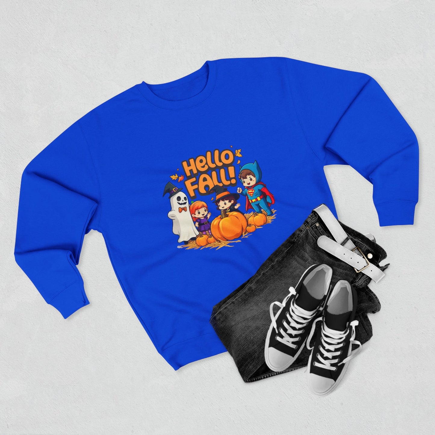 Sudadera unisex con cuello redondo y diseño de Hello Fall