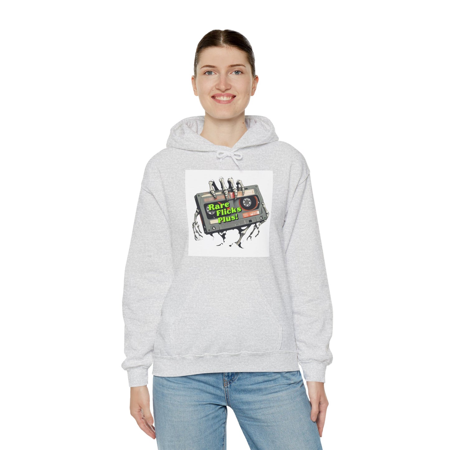 Rare Flicks Plus! Alt Logo White Background - Unisex Heavy Blend™ Hooded Sweatshirt