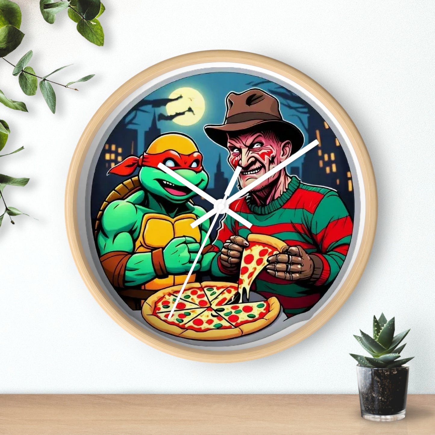 Reloj de pared con diseño de pizza en Elm Street (diseño 2)