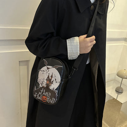 Bolso de teléfono con grafiti de Halloween para niñas, divertido bolso cruzado con estampado de murciélago fantasma y calabaza de dibujos animados para mujeres, mini bolsos de hombro creativos con personalidad