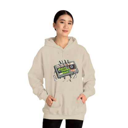 Sudadera unisex con capucha y mezcla pesada Rare Flicks Plus con logotipo alternativo en la parte delantera y en la parte trasera