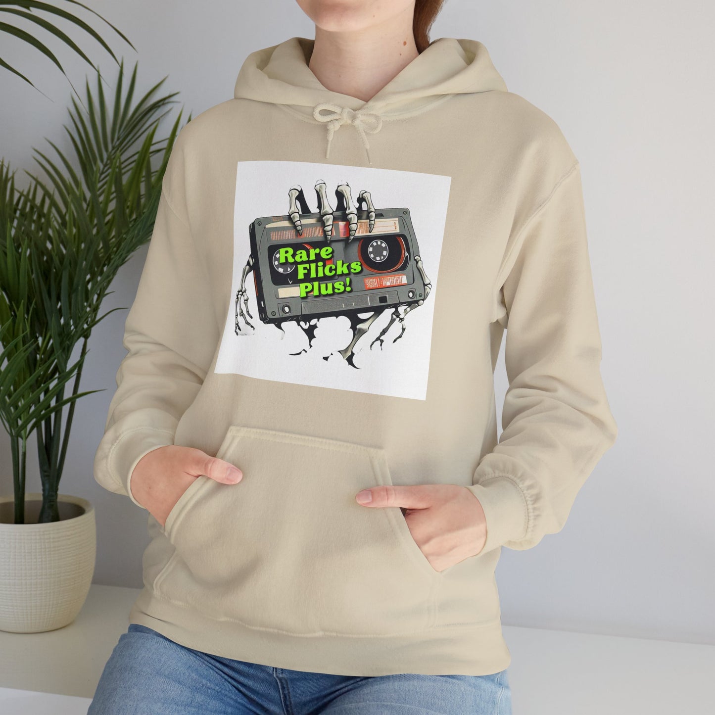 Sudadera unisex con capucha y mezcla pesada Rare Flicks Plus! Alt Logo White Background