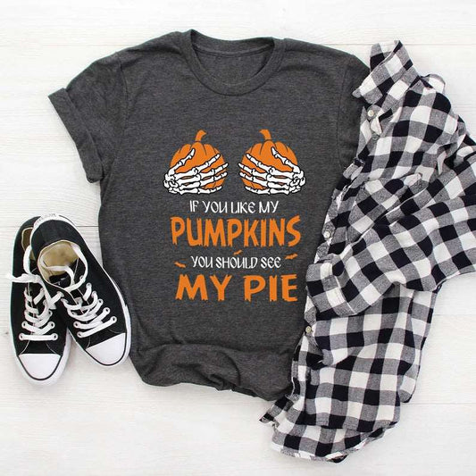 Autumn And Winter New Fashion Women's Clothing Halloween Pumpkin Skull Print T-shirt Dark Gray