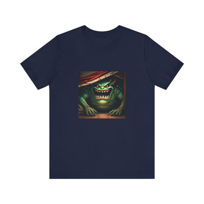 Camiseta unisex de manga corta con el monstruo ladrón de calcetines debajo de la cama