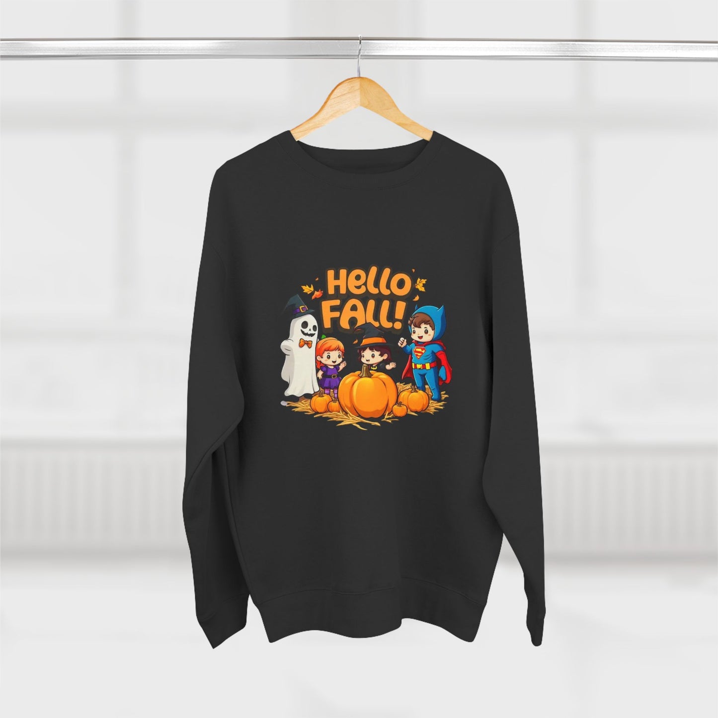 Sudadera unisex con cuello redondo y diseño de Hello Fall