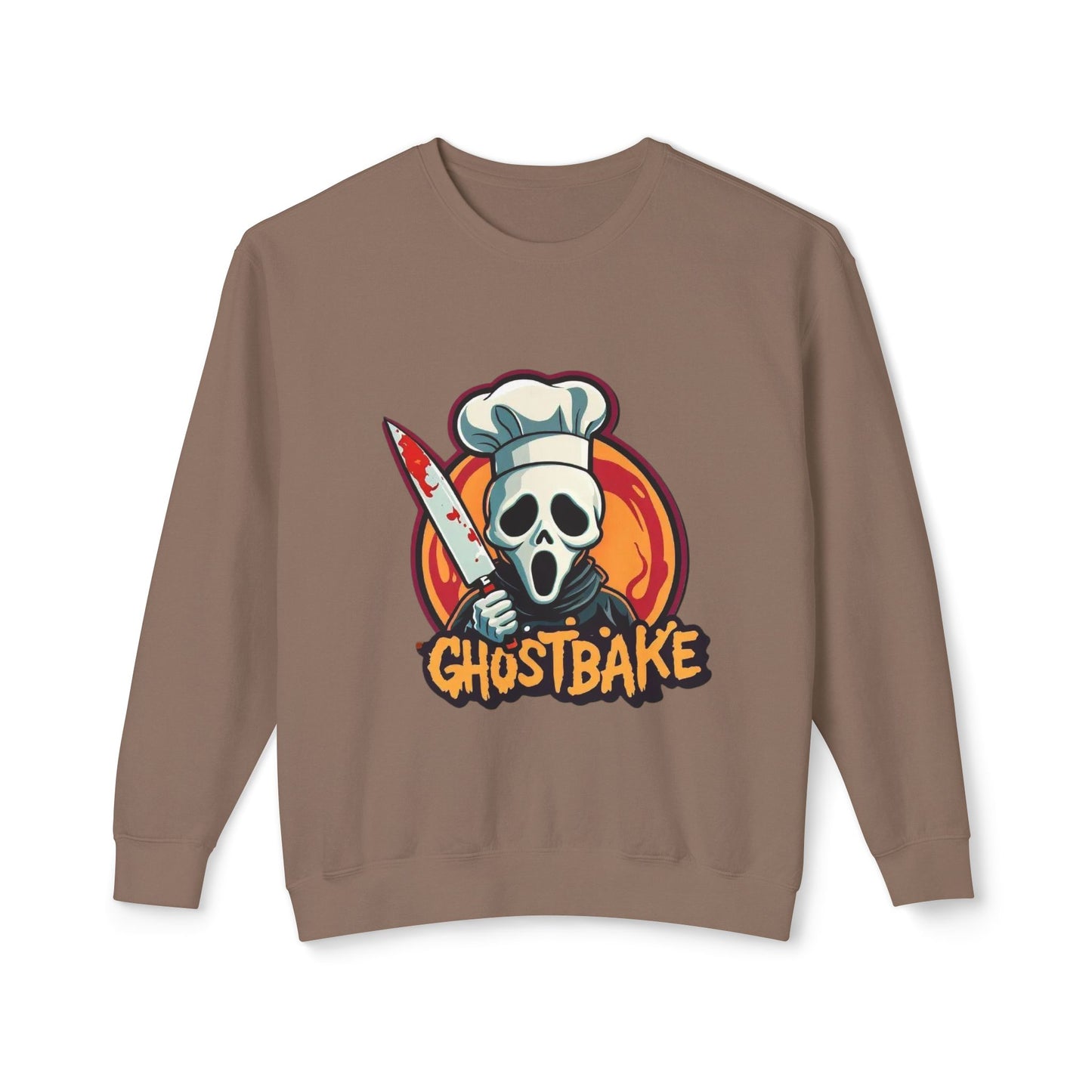 Sudadera unisex ligera con cuello redondo Ghostbake (delante y detrás)