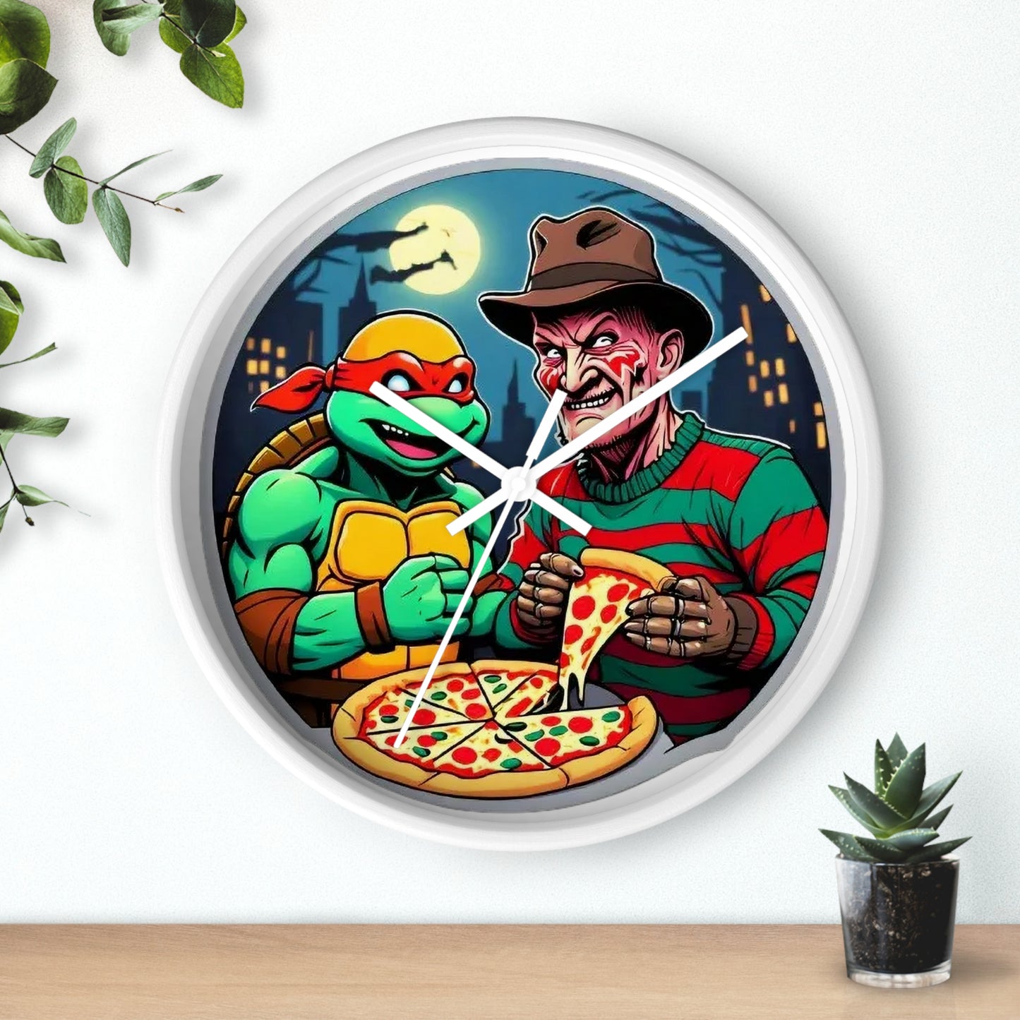 Reloj de pared con diseño de pizza en Elm Street (diseño 2)