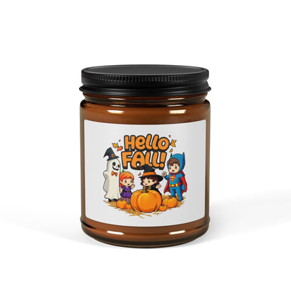 Hello Fall Design Scented Soy Candle (Multi-Size, Amber Jar)