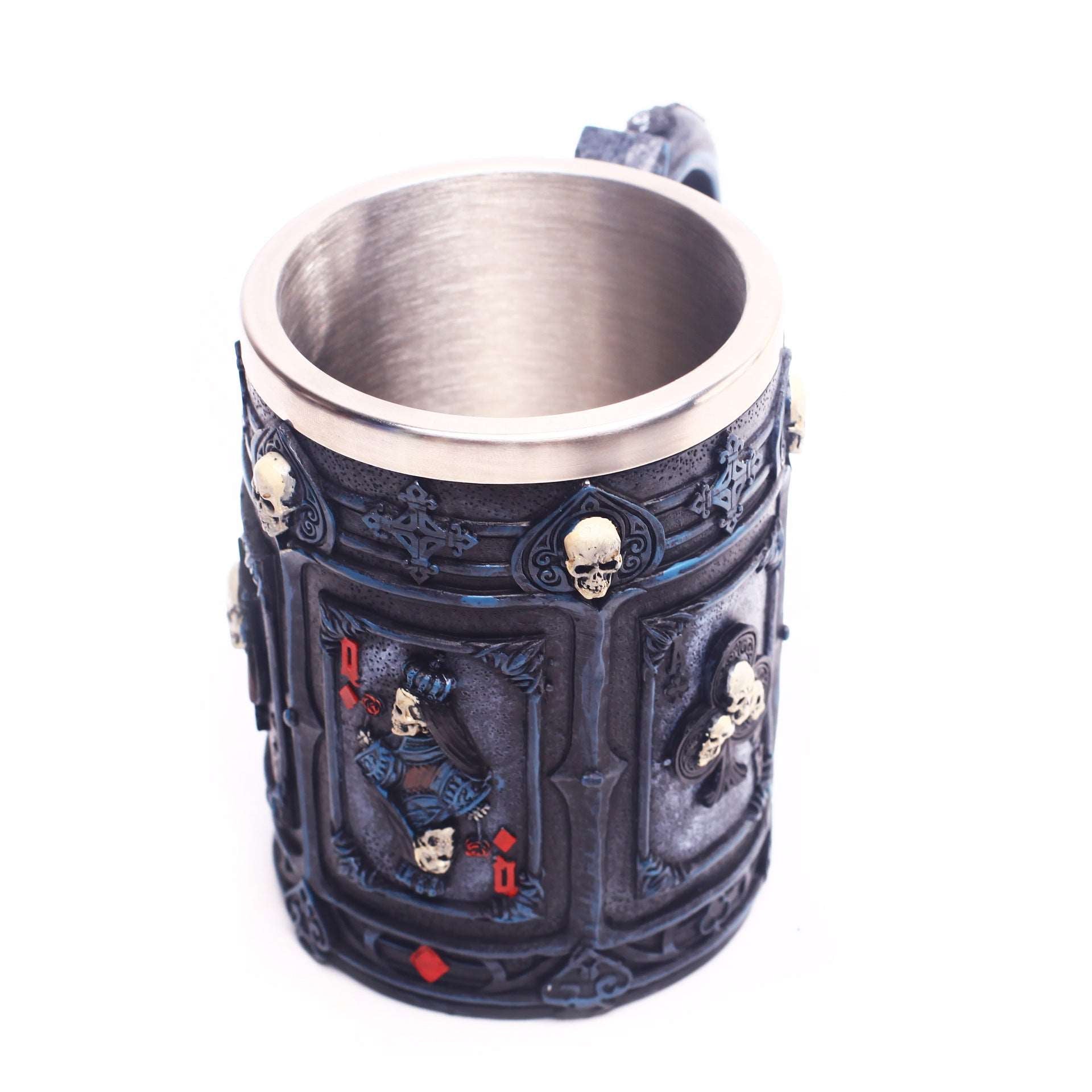 304 Stainless Steel Mug Halloween Poker Skull Resin Mug Big Water Glass Medieval Beer Mug