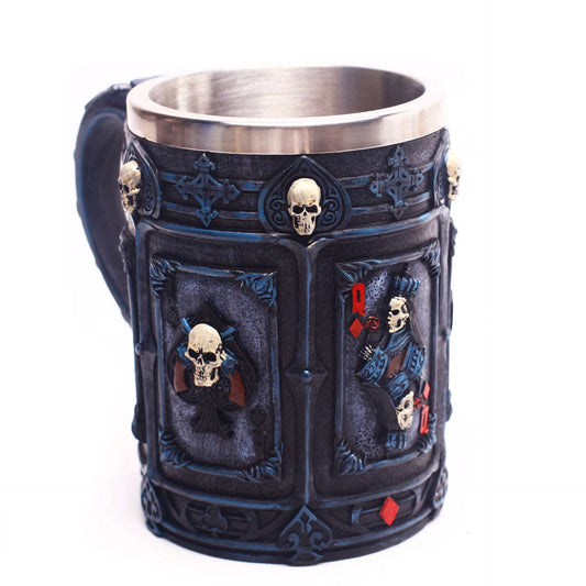 304 Stainless Steel Mug Halloween Poker Skull Resin Mug Big Water Glass Medieval Beer Mug