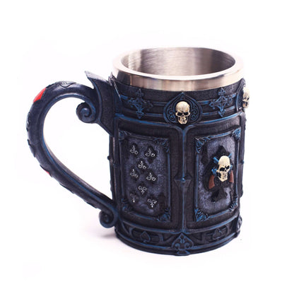 304 Stainless Steel Mug Halloween Poker Skull Resin Mug Big Water Glass Medieval Beer Mug